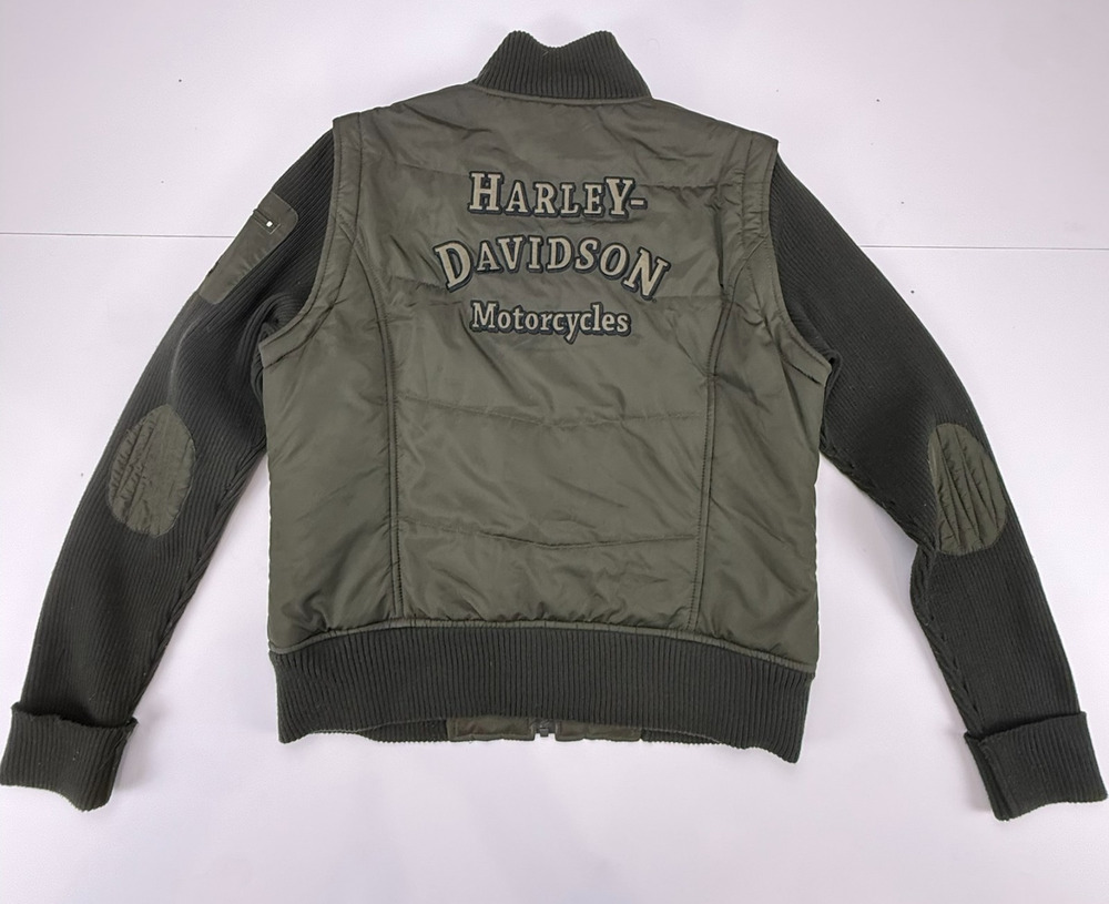 Harley Davidson Womens Convertible Jacket Vest Zip Off Sleeves Olive Motorcycle